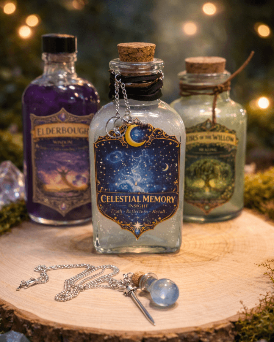 Potion bottles used in the elixir necklace workshop